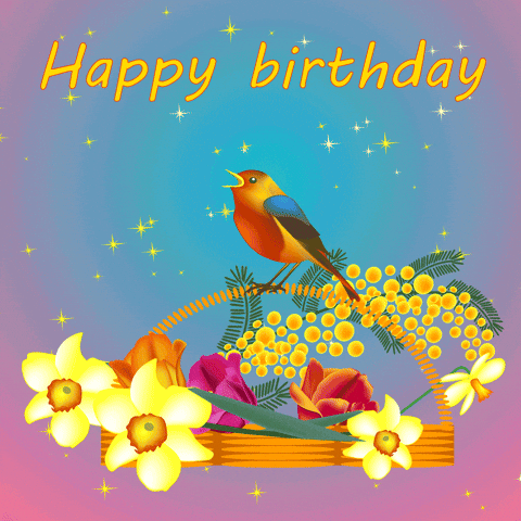 Happy Birthday With Yellow Flowers GIF