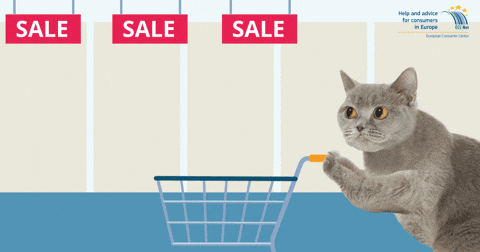 Happy Black Friday Cat Pushing Shopping Cart GIF