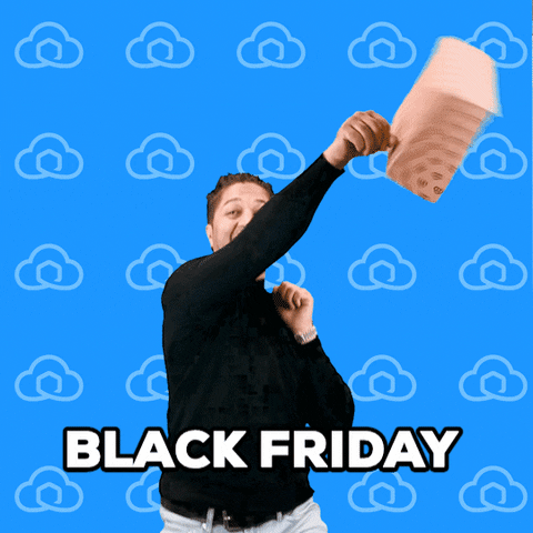 Happy Black Friday Man Punching Flying Boxes GIF