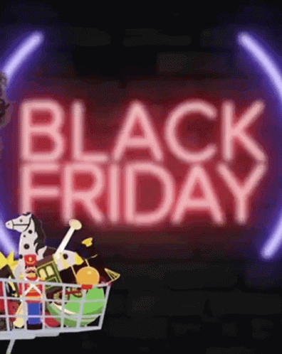Happy Black Friday Man Pushing Shopping Cart GIF
