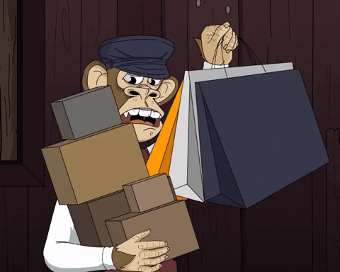 Happy Black Friday Monkey With Bags And Boxes GIF