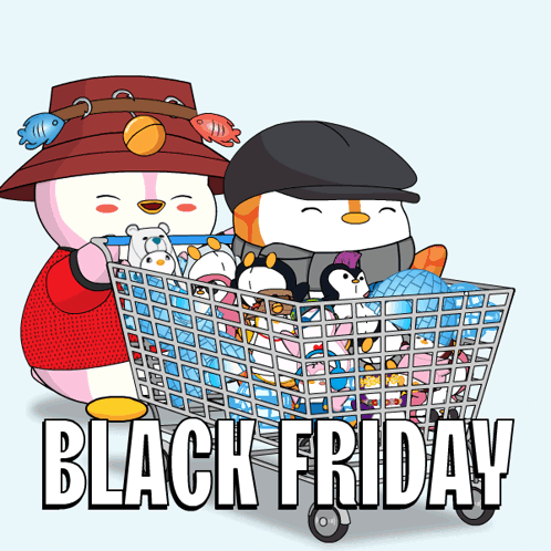 Happy Black Friday Pudgy Penguins With Shopping Cart GIF