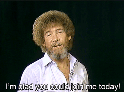 Happy Bob Ross Welcoming Audience GIF