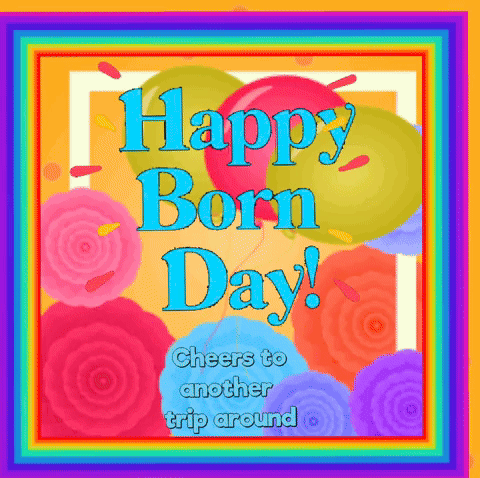 Happy Born Day Greeting Card Balloons Flowers