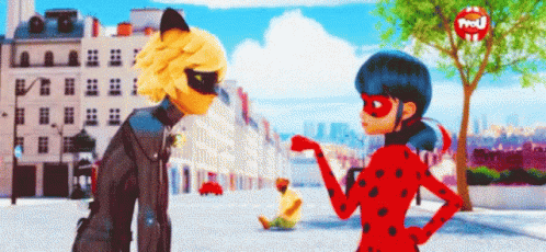 Happy Chat Noir Hugging Ladybug GIF