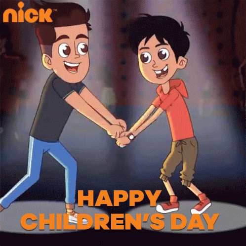 Happy Children's Day Cartoon of Two Boys Holding Hands