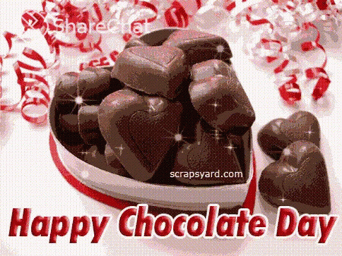 Happy Chocolate Day Card With Heart-Shaped Box GIF