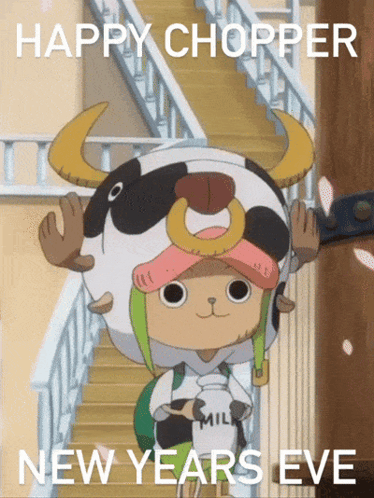 Happy Chopper New Year's Eve Cow Costume GIF