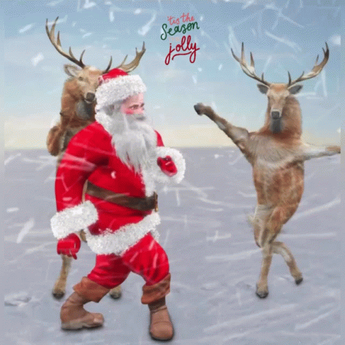 Happy Christmas Dancing Santa And Reindeer GIF