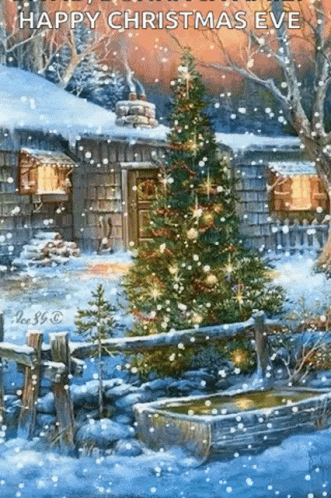 Happy Christmas Eve Snowy Christmas Tree GIF