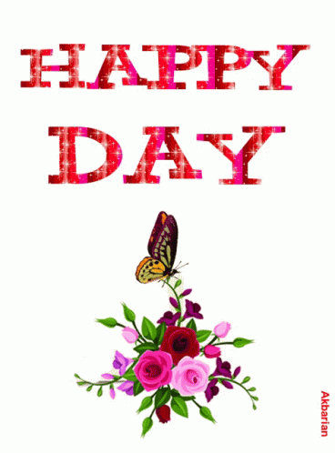 Happy Day Card With Flowers and Butterfly