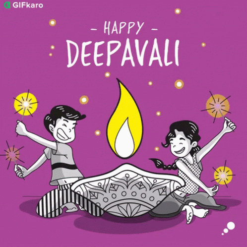 Happy Deepavali Boy and Girl Playing Sparklers
