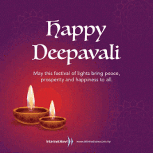 Happy Deepavali Greeting Card With Candles Purple Background GIF