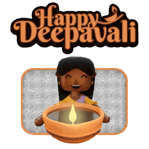 Happy Deepavali Greeting Card Woman Holding Oil Bowl