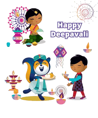 Happy Deepavali Poster With Cartoon Characters