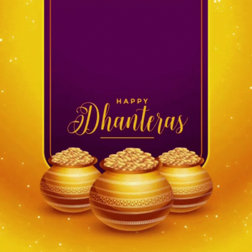 Happy Dhanteras Greeting Card With Gold Pots and Coins