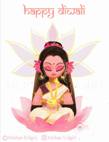 Happy Diwali Goddess On A Flower GIF