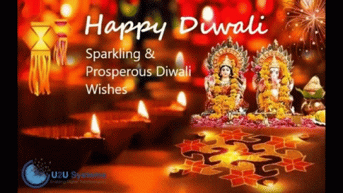 Happy Diwali Indian Goddess And Lamps GIF