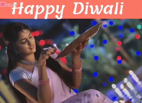 Happy Diwali Indian Woman Putting Candle GIF