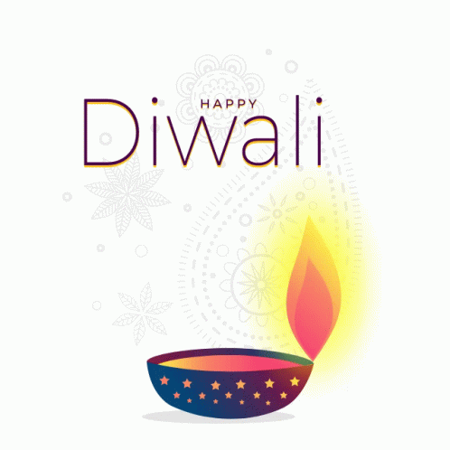 Happy Diwali Above Starry Oil Lamp GIF