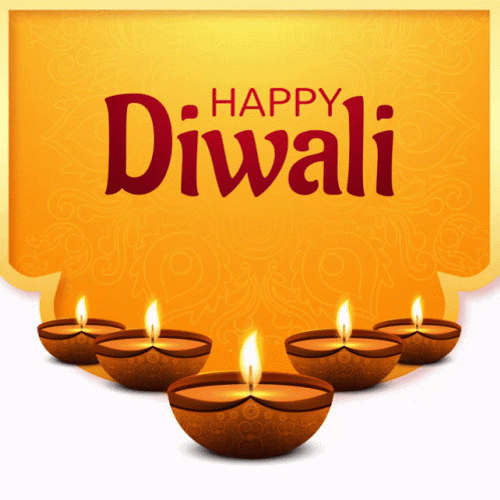 Happy Diwali Above Five Oil Lamps GIF