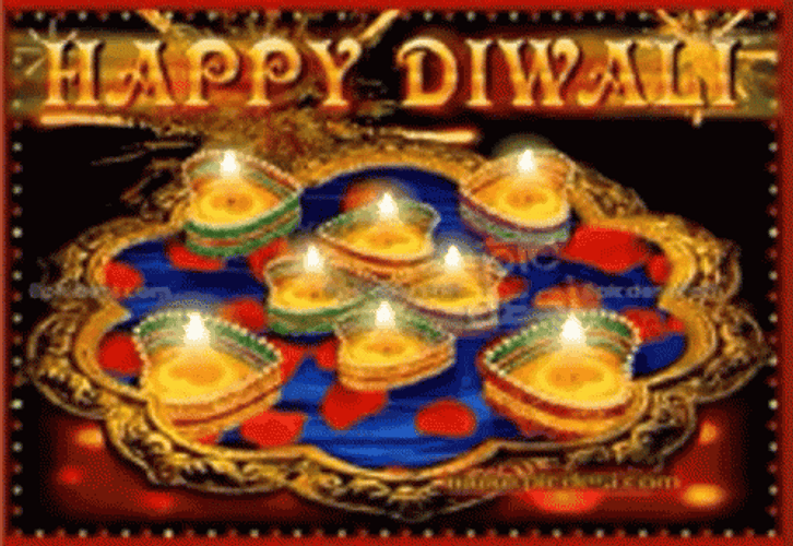 Happy Diwali Above Heart Shaped Lamps GIF