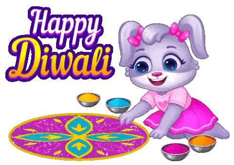 Happy Diwali Bunny Playing With Colored Powders