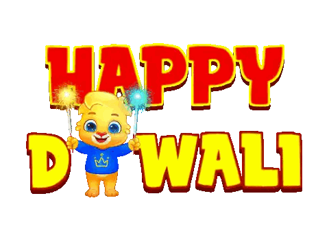 Happy Diwali Card With Cartoon Holding Sparklers