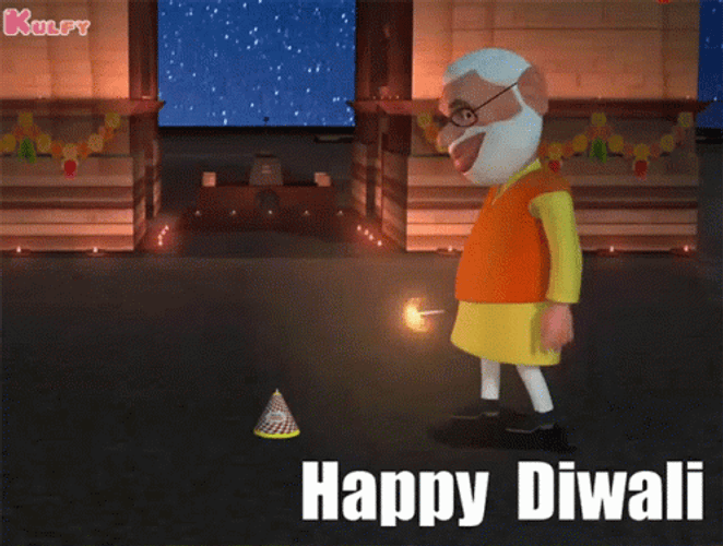 Happy Diwali Grandpa Lighting A Firework GIF