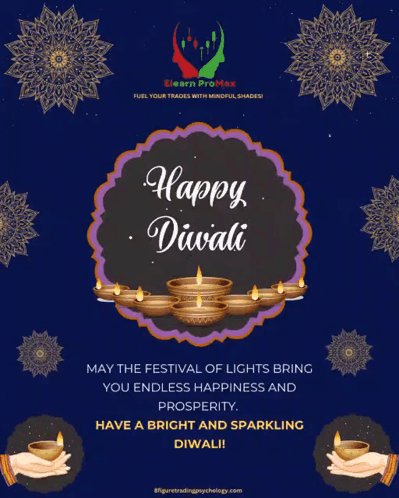 Happy Diwali Greeting Card with Candles and Flowers