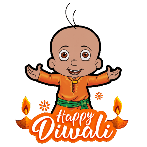 Happy Diwali Greeting Card With Cartoon And Candles GIF