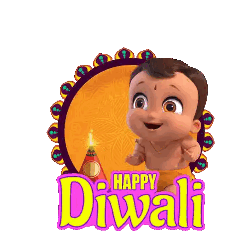 Happy Diwali Greeting Card with Cartoon Character