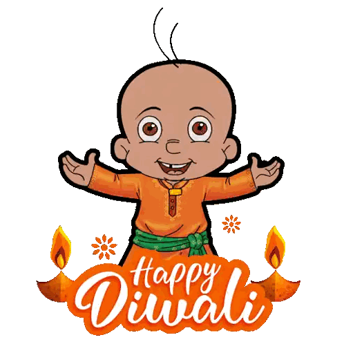 Happy Diwali Greeting Card with Cartoon Character and Candles