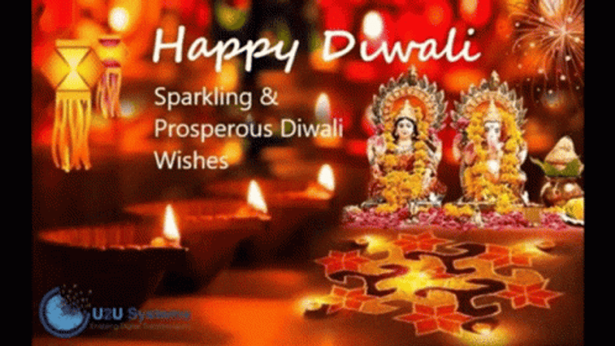Happy Diwali Indian Goddess And Lamps GIF