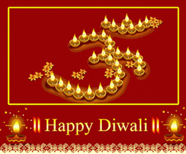 Happy Diwali Lamps Shaped Into Number Three GIF