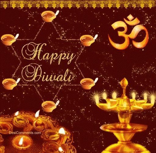 Happy Diwali Oil Lamps Shaped Into Star GIF