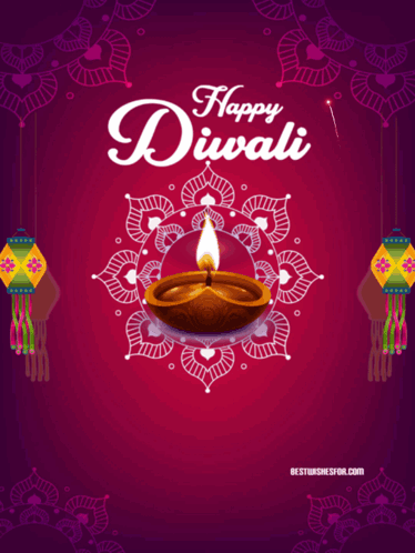 Happy Diwali Poster With Candle And Fireworks GIF