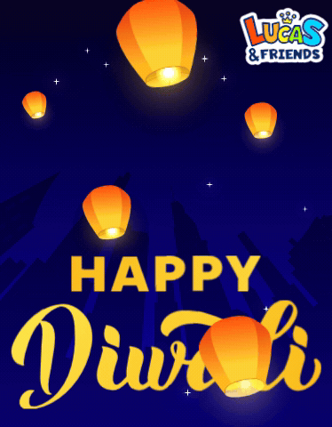 Happy Diwali Poster With Floating Lanterns GIF