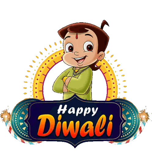 Happy Diwali Sign with Cartoon Character