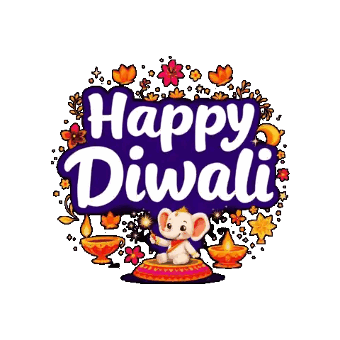 Happy Diwali Sign with Elephant