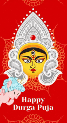 Happy Durga Puja Poster Cartoon Pony