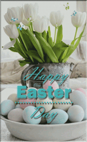 Happy Easter Sunday Eggs And White Flowers GIF
