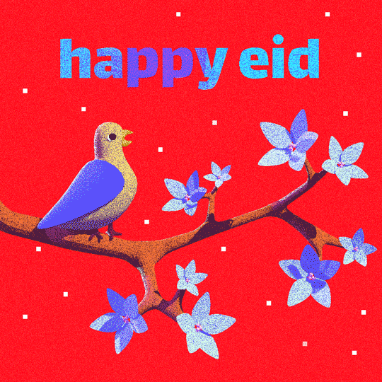 Happy Eid Ramadan Mubarak Bird Flowers Animation Greeting GIF
