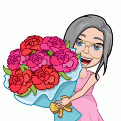 Happy Emoji Girl Flores Bouquet GIF