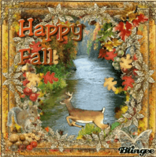 Happy Fall Deer Running With Falling Leaves GIF