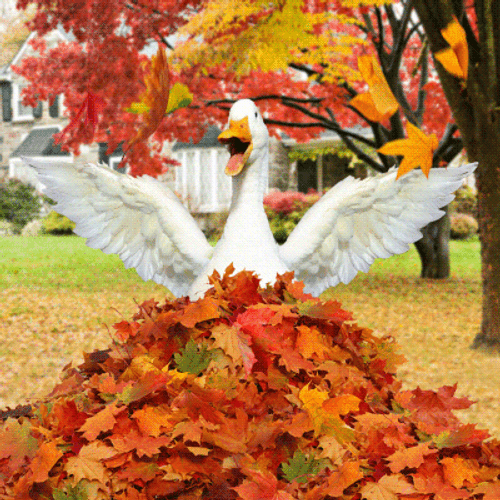 Happy Fall Happy Goose Playing Leaves GIF