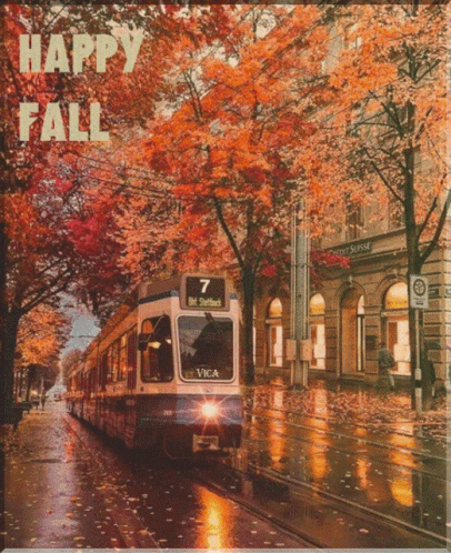 Happy Fall Poster with Train