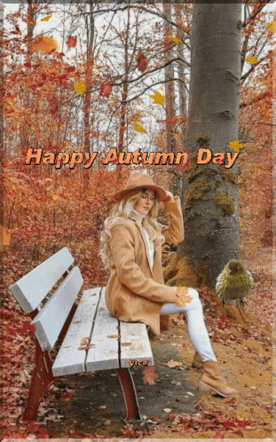 Happy Fall Saturday Woman Sitting Pose GIF