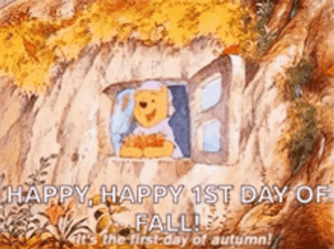 Happy Fall Winnie Pooh Throwing Leaves GIF