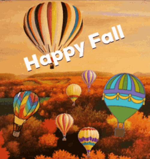 Happy Fall With Floating Parachutes GIF